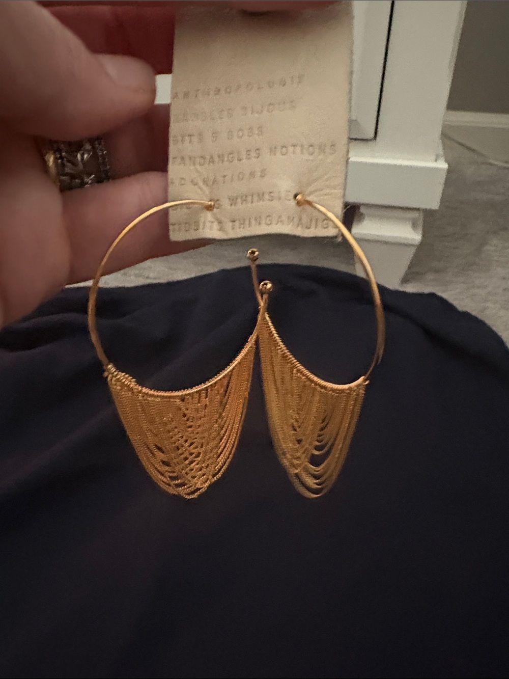 Anthropologie Gold Chain Fringe Hoop Earrings